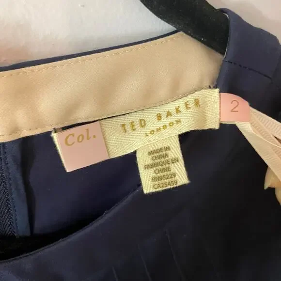 NWT Ted Baker London Navy Blue A-line Shift Dress Preppy Cotton Women's size 2 - Picture 2 of 11